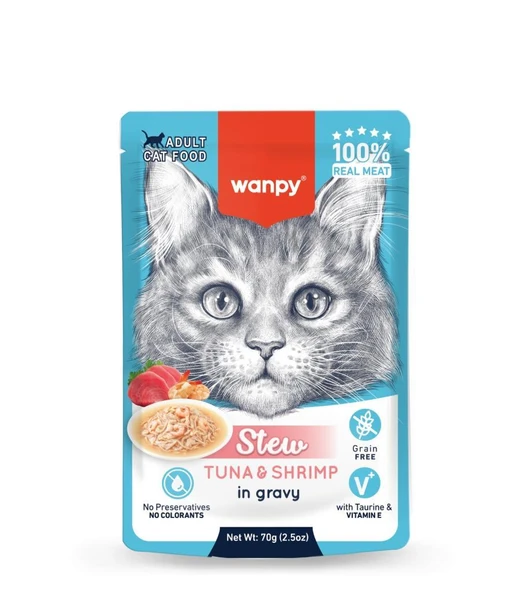 Wanpy Stew Pouch Ton Balıklı Karidesli Yaş Kedi Maması 70g ürün görseli 1