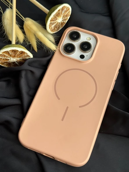 iPhone 16E MagSafe Mat Silikon Kılıf Şeftali - Resim 4