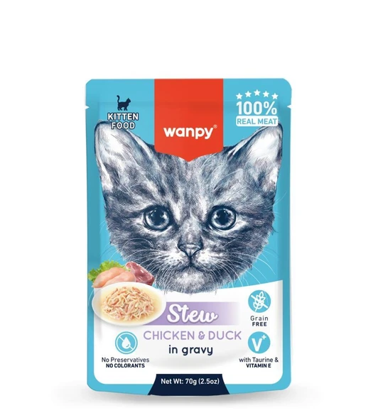 Wanpy Stew Pouch Tavuklu Ördekli Yaş Kedi Maması 70g ürün görseli 1