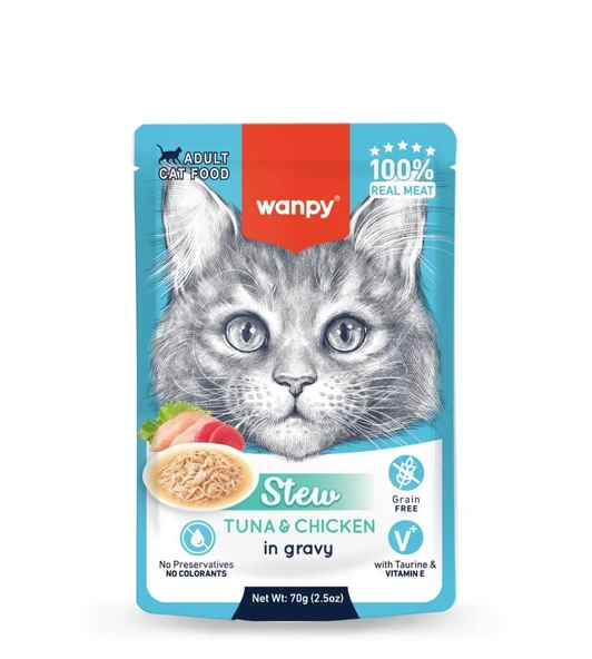 Wanpy Stew Pouch Ton Balıklı Tavuklu Yaş Kedi Maması 70g ürün görseli 1