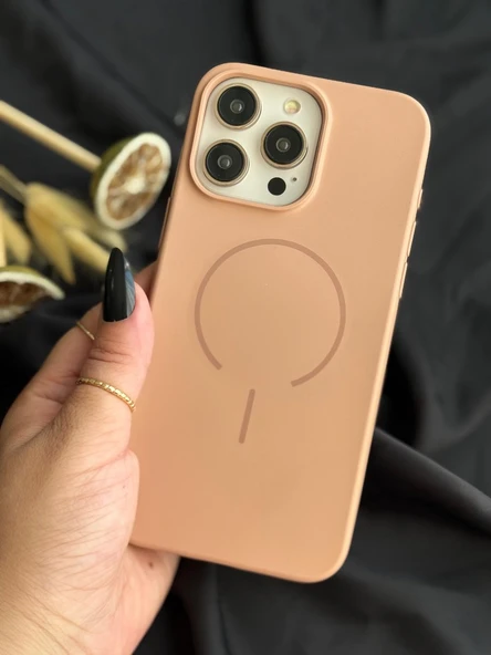 iPhone 16E MagSafe Mat Silikon Kılıf Şeftali - Resim 3