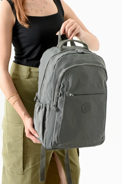 Bagacar Bolsas 1092 Su Geçirmez İthal Krinkıl Kumaş Laptop Bölmeli Okul ve Günlük Sırt Çantası Gri ürün görseli 1