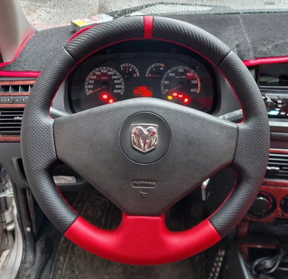 Fiat Palio Albea Araca Özgü Dikmeli Direksiyon Kılıfı KIRMIZI NOKTA KARBON ürün görseli 1