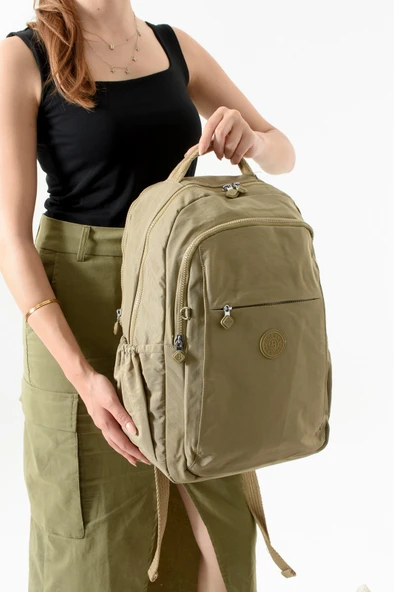 Bagacar Bolsas 1092 Su Geçirmez İthal Krinkıl Kumaş Laptop Bölmeli Okul ve Günlük Sırt Çantası Kum ürün görseli 1
