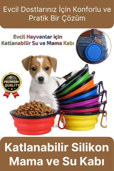 Özel Üretim Portatif Pratik Renkli Silikon Kancalı Katlanabilir Evcil Hayvan Kedi Köpek Mama Su Kabı ürün görseli 1