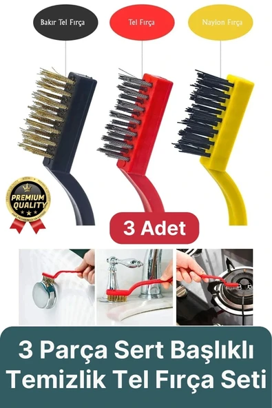 Çok Amaçlı Bakır Naylon Yağ Çıkarma Aspiratör Ocak Lavabo Fırın Detaylı Temizlik Tel Fırça 3 Parça ürün görseli 1