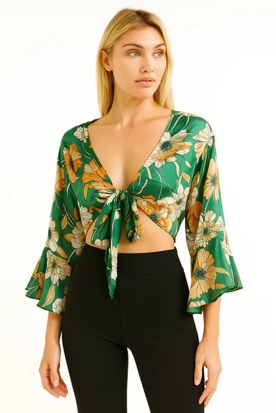 Sarı Gri Yazlık Çiçekli Bolero ürün görseli 1