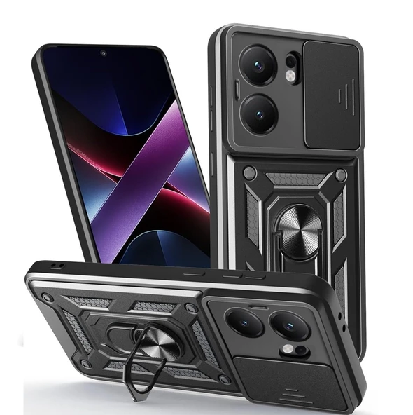 Gpack Oppo Reno 13F uyumlu Kılıf Pars Sürgülü Kamera Korumalı Yüzüklü Sert Silikon ürün görseli 1