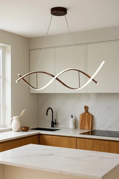 LEGACY  Lumora Kahverengi Modern Tasarım Beyaz Ledli Cafe - Mutfak - Salon 2 Li Led Avize ürün görseli 1