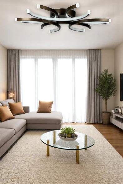 LEGACY  Levora Modern Tasarım - Salon - Mutfak - Yatak Odası Bronz Renk Beyaz Işıklı Led Avize ürün görseli 1