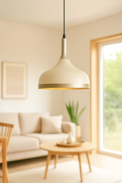 LEGACY  Cosmos Krem Içi Gold Özel Tasarım Modern Dekoratif Cafe Mutfak Salon Sarkıt Tekli Avize (AMPULSÜZ) ürün görseli 1