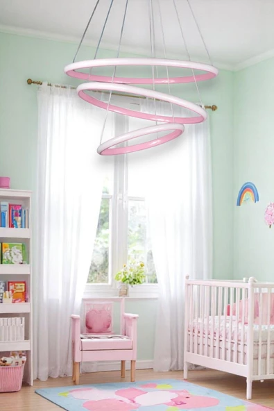 LEGACY  Rings Modern Tasarım Pembe Renk - Yatak Odası - Salon -Çocuk Odası - Mutfak Beyaz Led 3 Lü Avize ürün görseli 1