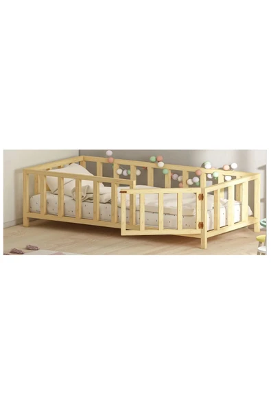 Özgök Tarım Kapılı Unisex Montessori Bebek Ve Çocuk Karyolası Doğal Ahşap Yatak 90x190 ürün görseli 1