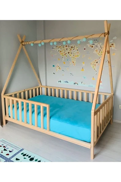 HFT HOME Özgök Tarım Montessori Bebek Ve Çocuk Karyolası Unisex Doğal Ahşap Yatak 120x200 ürün görseli 1