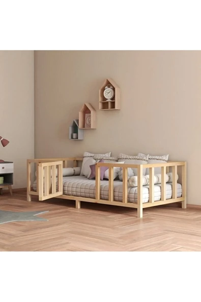 Özgök Tarım Kapılı Unisex Montessori Bebek Ve Çocuk Karyolası Doğal Ahşap Yatak 100x200 ürün görseli 1
