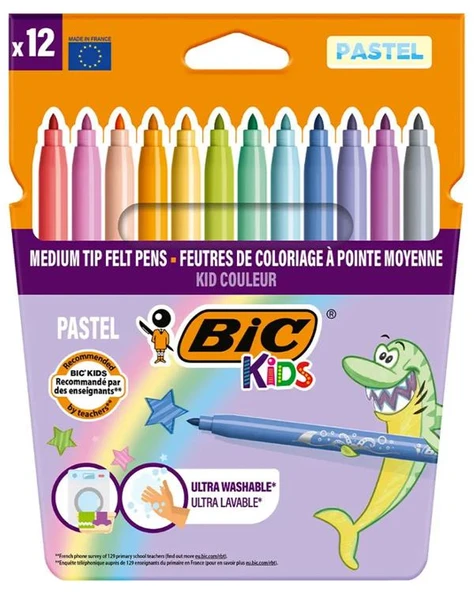 Bic Kids Couleur Keçeli Boya Kalemi Pastel Renkler 12Li ürün görseli 1