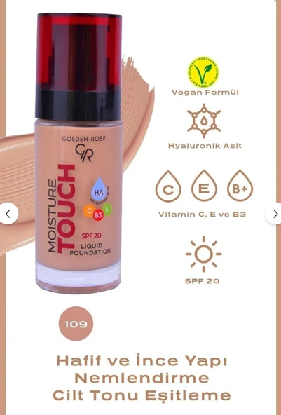 Golden Rose Moisture Touch Liquid Foundation Spf 20 No:109 ürün görseli 1