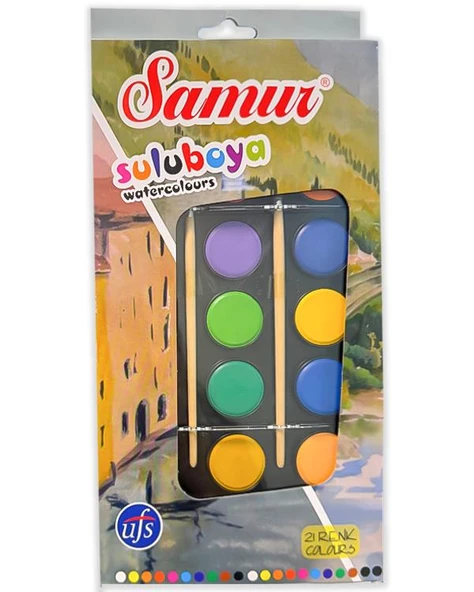 Samur Büyük Boy Sulu Boya 21 Renk 2li Fırça ürün görseli 1