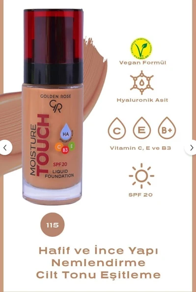 Golden Rose Moisture Touch Liquid Foundation Spf 20 No:115 ürün görseli 1