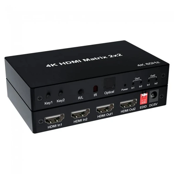 2x2 HDMI matrix 4K 60Hz değiştirici 2 in 2 out optik & R/L ses çıkışı ürün görseli 1