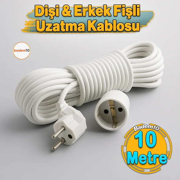 Seyyar Uzatma Kablosu 10 Metre Dişi-Erkek Fişli F19C Kalın Priz Prizli Sanayi Bahçe Elektrik Kablosu ürün görseli 1