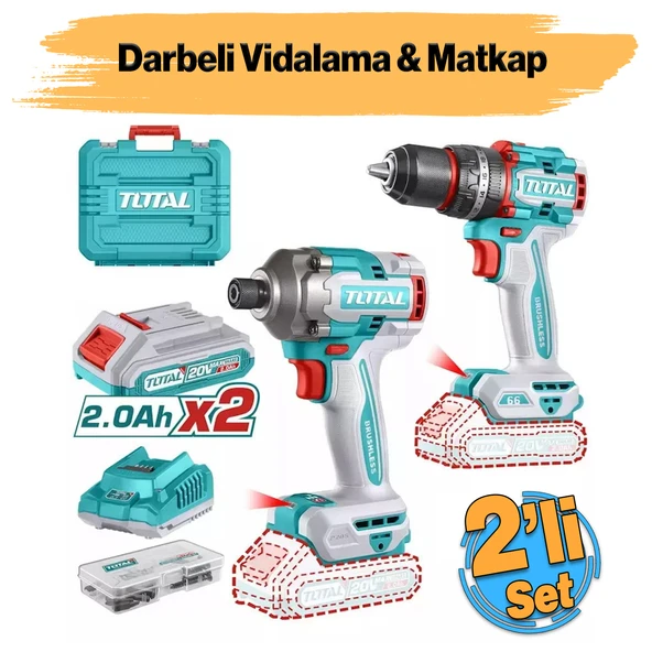 Şarjlı Akülü Vidalama Matkap 2'li Set 20 V 4.0 Ah Batarya Darbeli Vidalama Matkap Vida Sıkma Sökme ürün görseli 1