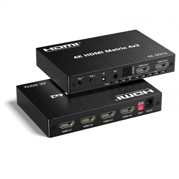 HDMI Matrix 4K 60Hz 4x2  4 giriş 2 çıkış Uzaktan Kumandalı hdmı matrix ürün görseli 1