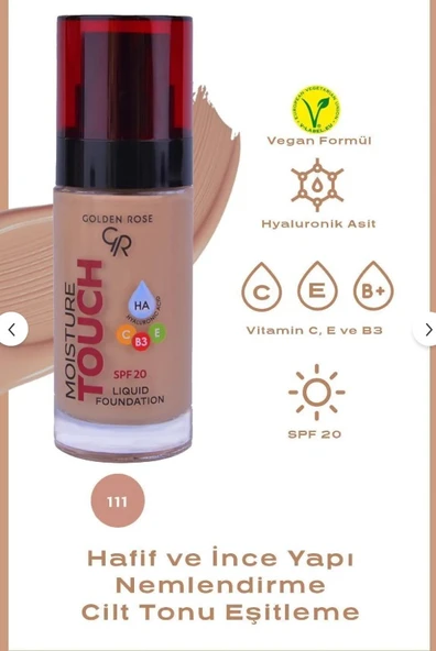 Golden Rose Moisture Touch Liquid Foundation Spf 20 No:111 ürün görseli 1