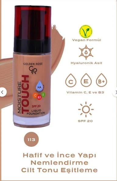 Golden Rose Moisture Touch Liquid Foundation Spf 20 No:113 ürün görseli 1