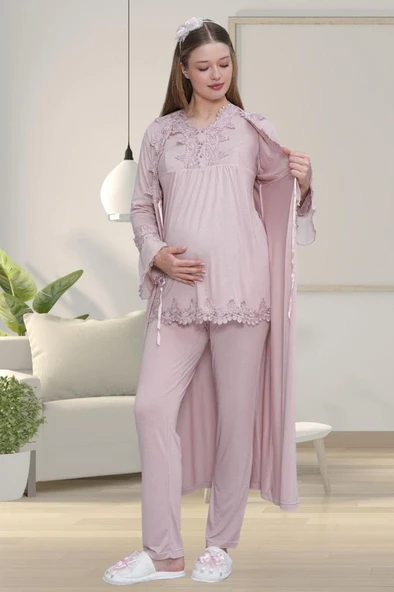 Mecit 1517 Bayan Hamile Lohusa Gül Kurusu Sabahlık Pijama Takımı ürün görseli 1