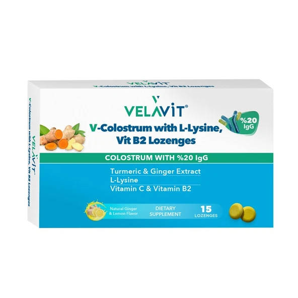 Velavit V-COLOSTRUM Lozenges Zencefil Zerdeçal 15 Tablet ürün görseli 1