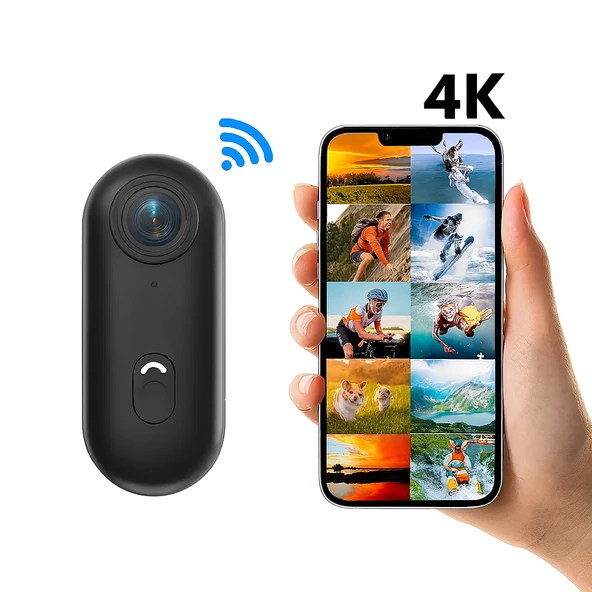 UHD 4K WiFi Vlog Kamera 30M Su Geçirmez Geniş Açı Lens Dahili Pil Manyetik Askılı ürün görseli 1