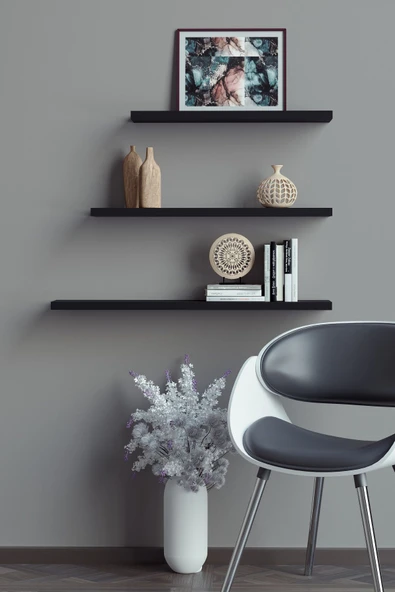 yankı-byeg 40 Cm 50 Cm 60 Cm 3lü Mat Siyah Mdf Uçan Duvar Rafı Gizli Bağlantı Kitaplık ürün görseli 1