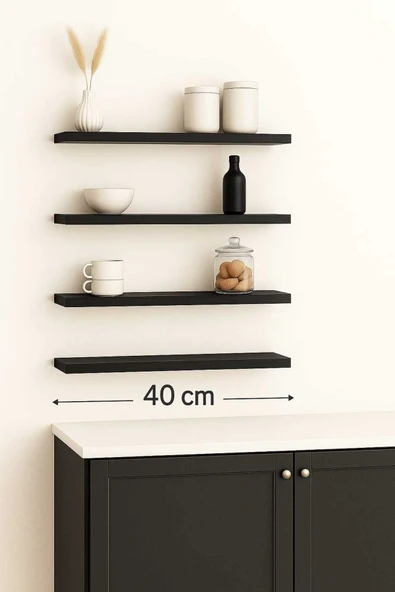 yankı-byeg 40 Cm 4lü Mat Siyah Mdf Uçan Duvar Rafı Gizli Bağlantı Kitaplık Ahşap ürün görseli 1