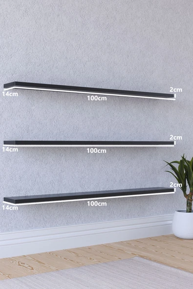 yankı-byeg 100 Cm 3lü Mat Siyah Mdf Uçan Duvar Rafı Gizli Bağlantı Kitaplık ürün görseli 1