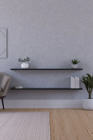 yankı-byeg 100 Cm 2li Mat Siyah Mdf Uçan Duvar Rafı Gizli Bağlantı Kitaplık ürün görseli 1