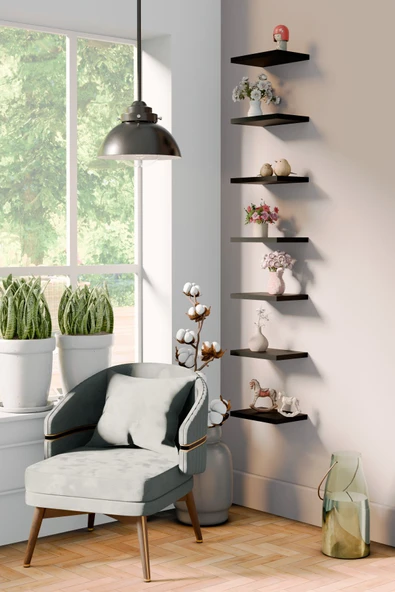 yankı-byeg 20 Cm 7li Mat Siyah Mdf Uçan Duvar Rafı Gizli Bağlantı Çiçeklik ürün görseli 1
