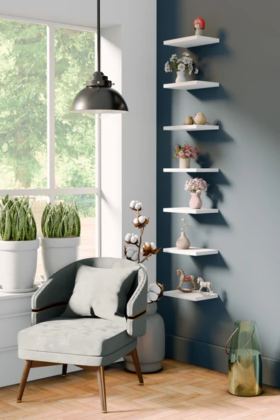 yankı-byeg 20 Cm 7li Mat Beyaz Mdf Uçan Duvar Rafı Gizli Bağlantı Çiçeklik ürün görseli 1