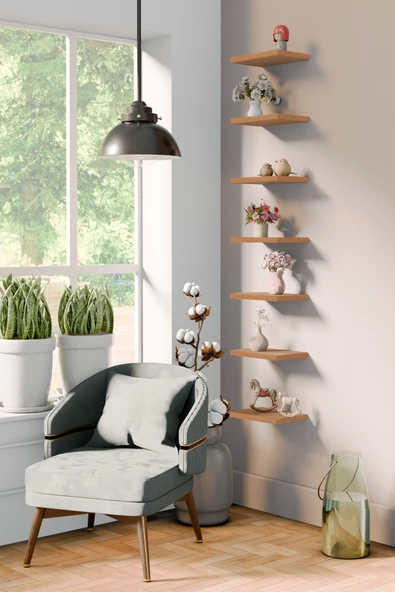 yankı-byeg 20 Cm 7li Safir Meşe Mdf Uçan Duvar Rafı Gizli Bağlantı Çiçeklik ürün görseli 1