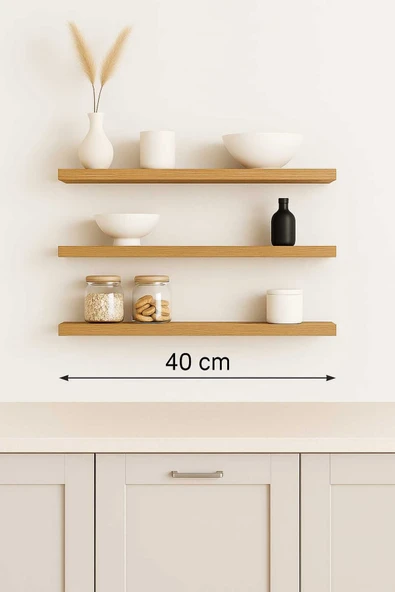 yankı-byeg 40 Cm 3lü Safir Meşe Mdf Uçan Duvar Rafı Gizli Bağlantı Kitaplık Ahşap ürün görseli 1