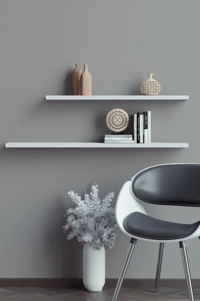 yankı-byeg 80 Cm 60 Cm 2li Mat Beyaz Mdf Uçan Duvar Rafı Gizli Bağlantı Kitaplık ürün görseli 1