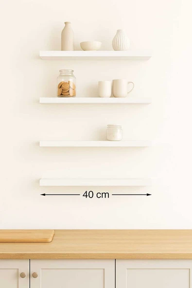 yankı-byeg 40 Cm 4lü Mat Beyaz Mdf Uçan Duvar Rafı Gizli Bağlantı Kitaplık ürün görseli 1