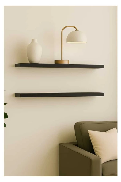 yankı-byeg 50 Cm 2li Mat Siyah Mdf Uçan Duvar Rafı Gizli Bağlantı Kitaplık ürün görseli 1