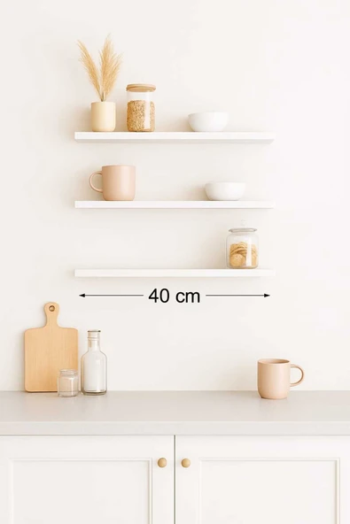 yankı-byeg 40 Cm 3lü Mat Beyaz Mdf Uçan Duvar Rafı Gizli Bağlantı Kitaplık ürün görseli 1