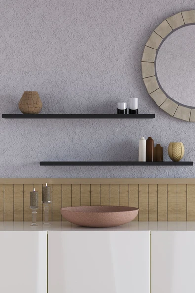 yankı-byeg 70 Cm 2li Mat Siyah Mdf Uçan Duvar Rafı Gizli Bağlantı Kitaplık ürün görseli 1