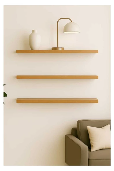 yankı-byeg 50 Cm 3lü Safir Meşe Mdf Uçan Duvar Rafı Gizli Bağlantı Kitaplık ürün görseli 1