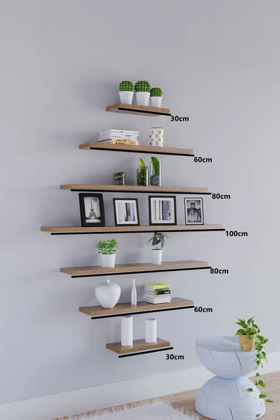 yankı-byeg 7li Safir Meşe Mdf Uçan Duvar Rafı Gizli Bağlantı Kitaplık ürün görseli 1