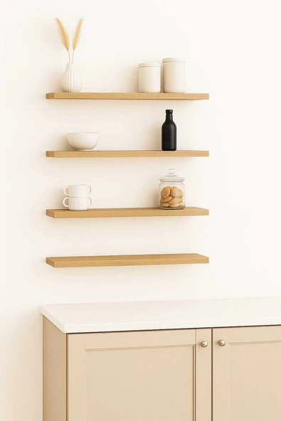 yankı-byeg 40 Cm 4lü Safir Meşe Mdf Uçan Duvar Rafı Gizli Bağlantı Kitaplık ürün görseli 1