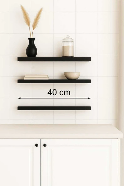 yankı-byeg 40 Cm 3lü Mat Siyah Mdf Uçan Duvar Rafı Gizli Bağlantı Kitaplık Ahşap ürün görseli 1