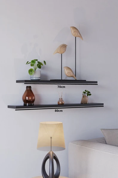 yankı-byeg 70 Cm 80 Cm Mdf 2li Mat Siyah Uçan Duvar Rafı Gizli Bağlantı Kitaplık ürün görseli 1